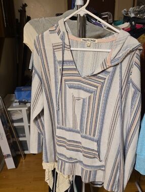Wallflower Cream, Blue & Tan Striped Hooded Pullover